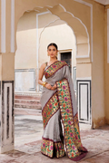 Grey & Brown Zari Woven Bandhani Pure Silk Saree