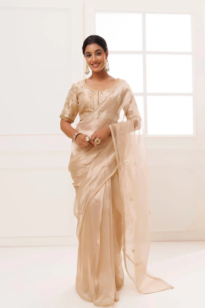 Golden Pure Tissue Handcrafted Gota Patti Saree