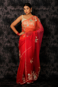 Red Hand Embroidered Gota Patti Chiffon Saree
