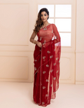 Maroon Hand Embroidered Chiffon Saree