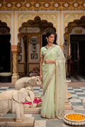 Sea Green Handcrafted Gota Patti Organza Saree