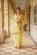 Yellow Handcrafted Gota Patti Organza Saree