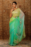 Green Shaded Handcrafted Gota Patti Chiffon Saree