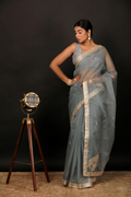 Grey Handcrafted Gota Patti Organza Saree