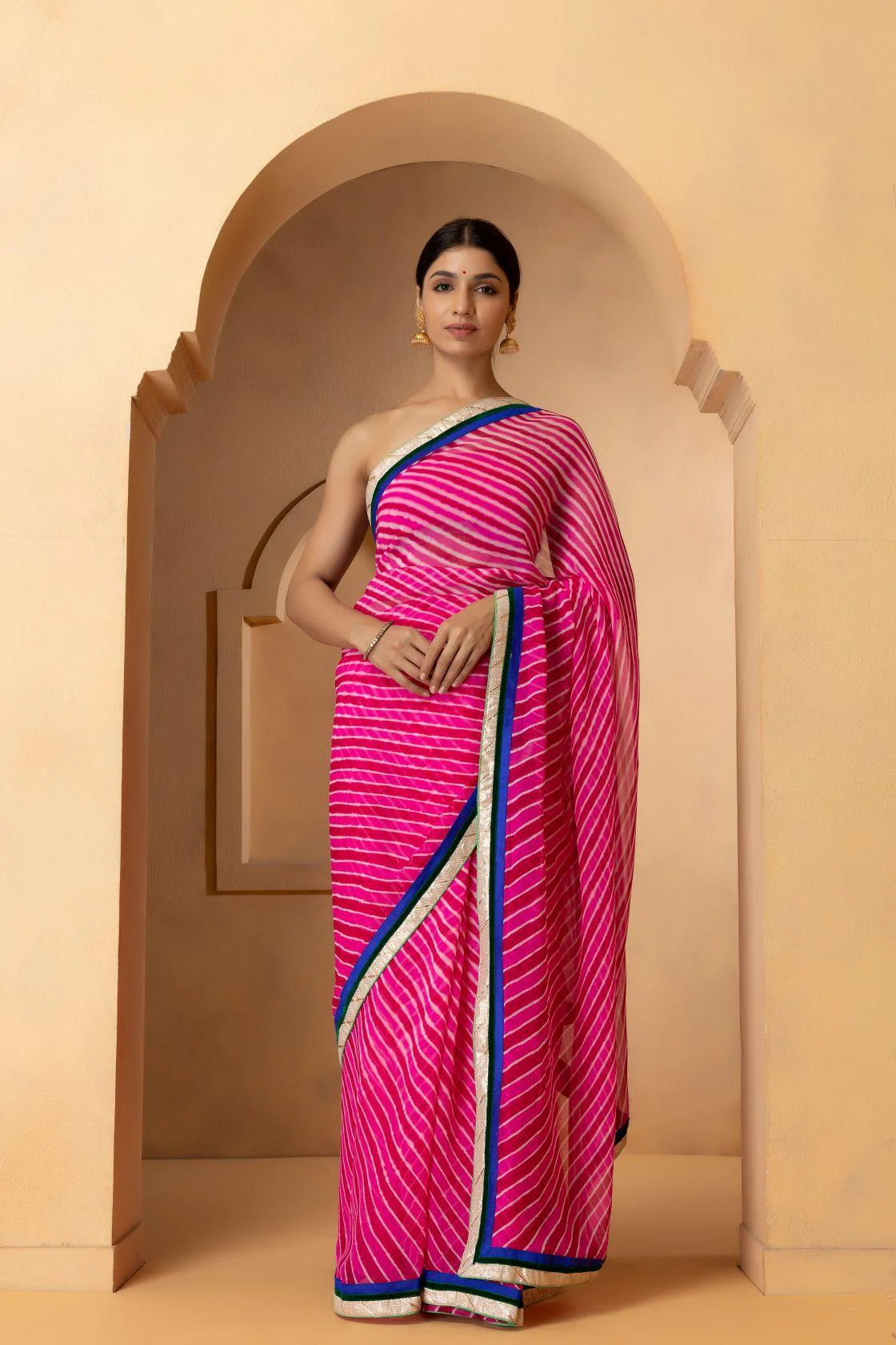 Pink Handcrafted Leheriya Pure Georgette Saree