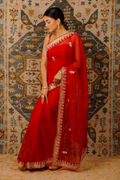 Red Handcrafted Gota Patti Organza Saree