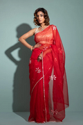 Red Handcrafted Gota Patti Organza Saree