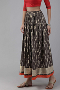 Brown Hand Block Printed Cotton Skirt With Magzi Border