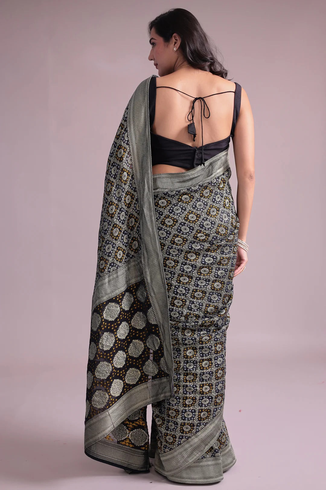 Black Power loom Bandhej Look Saree