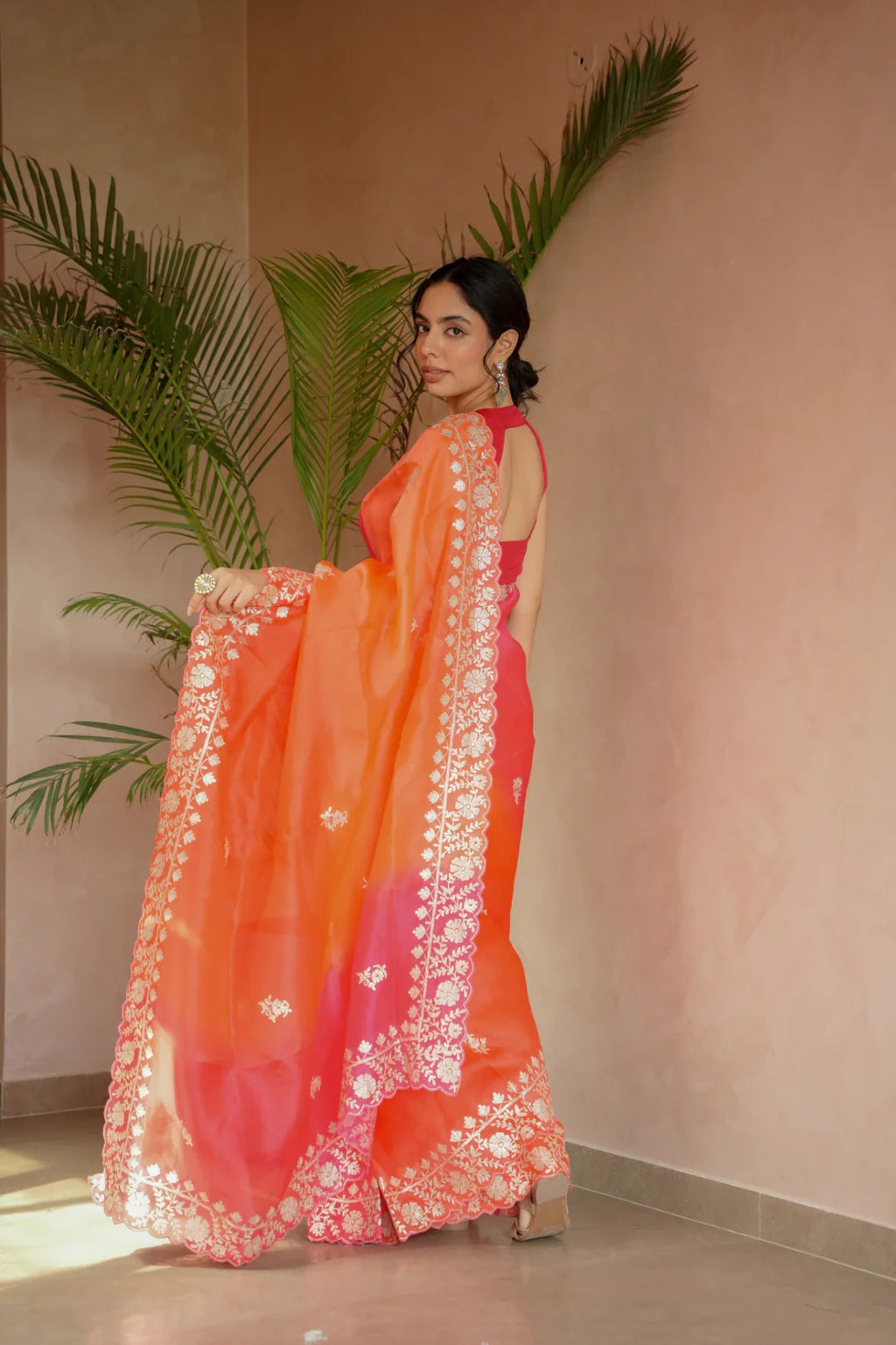 Organza Saree Embroidered with Pittan work