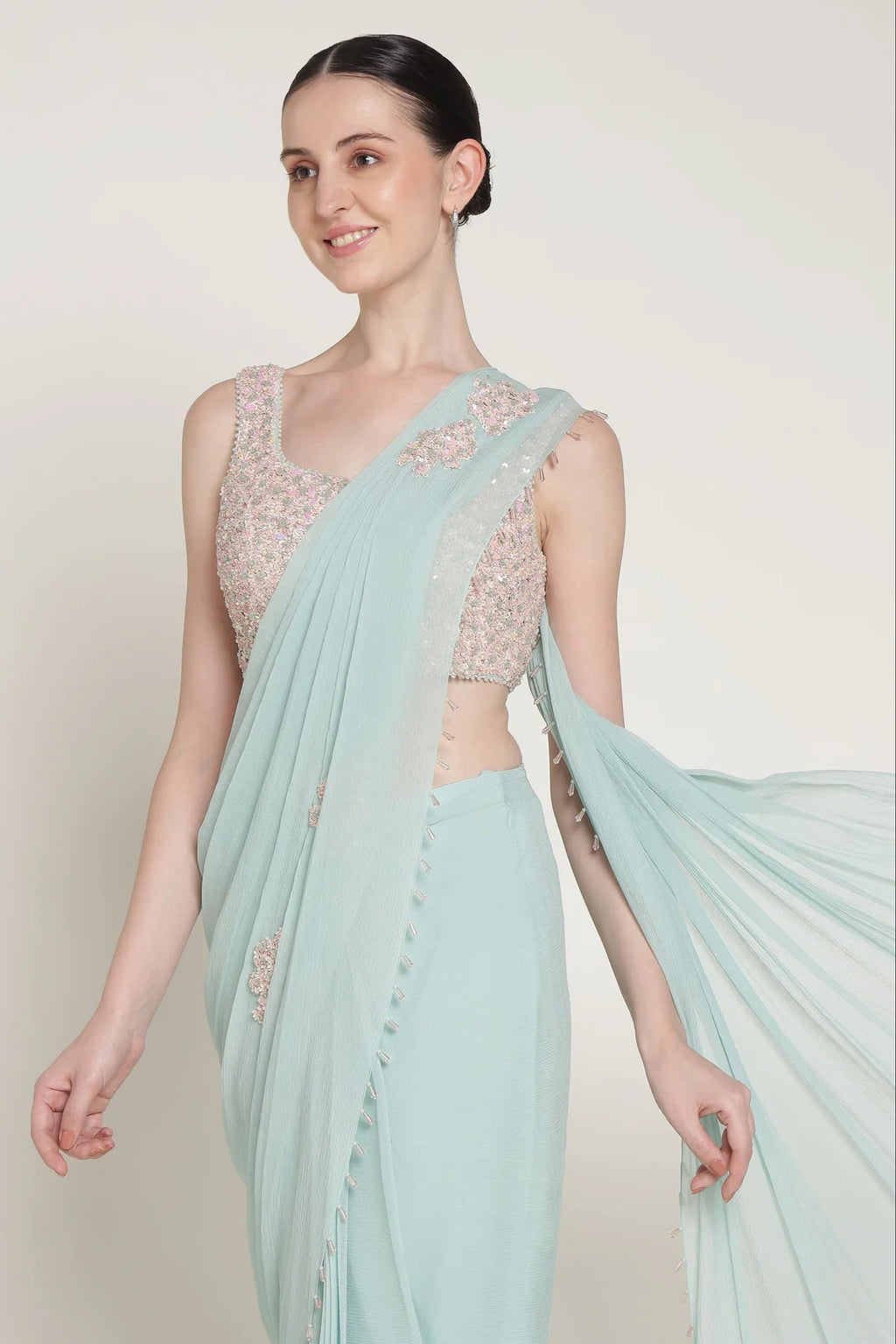 Aqua Starburst Drape Saree