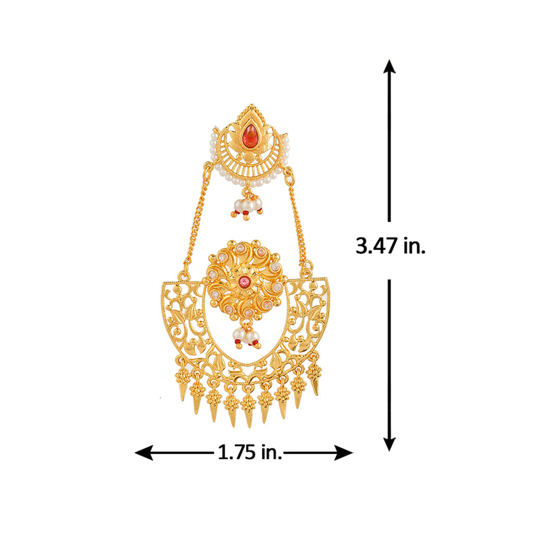 Abharan Red Stones and Pearls Opulent Drop Earrings