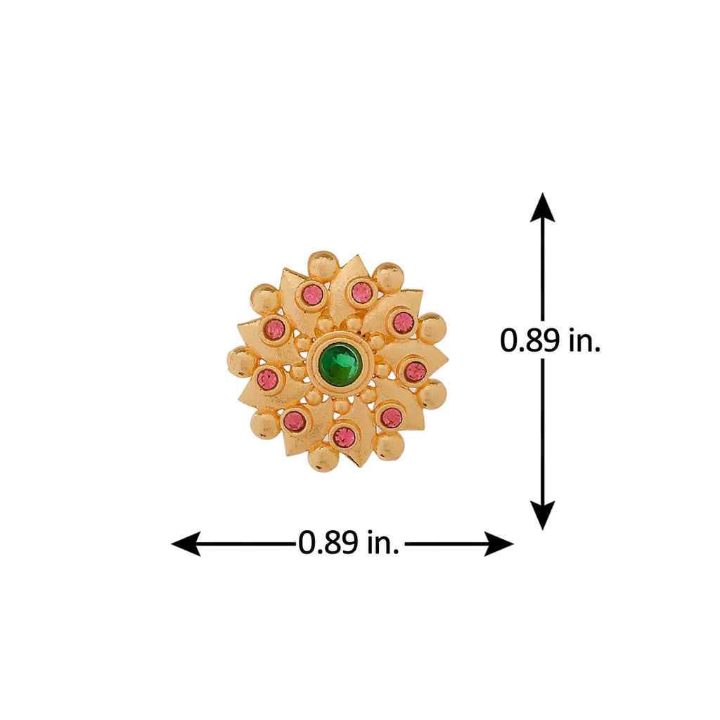 Abharan Green and Pink Stones Floral Earrings