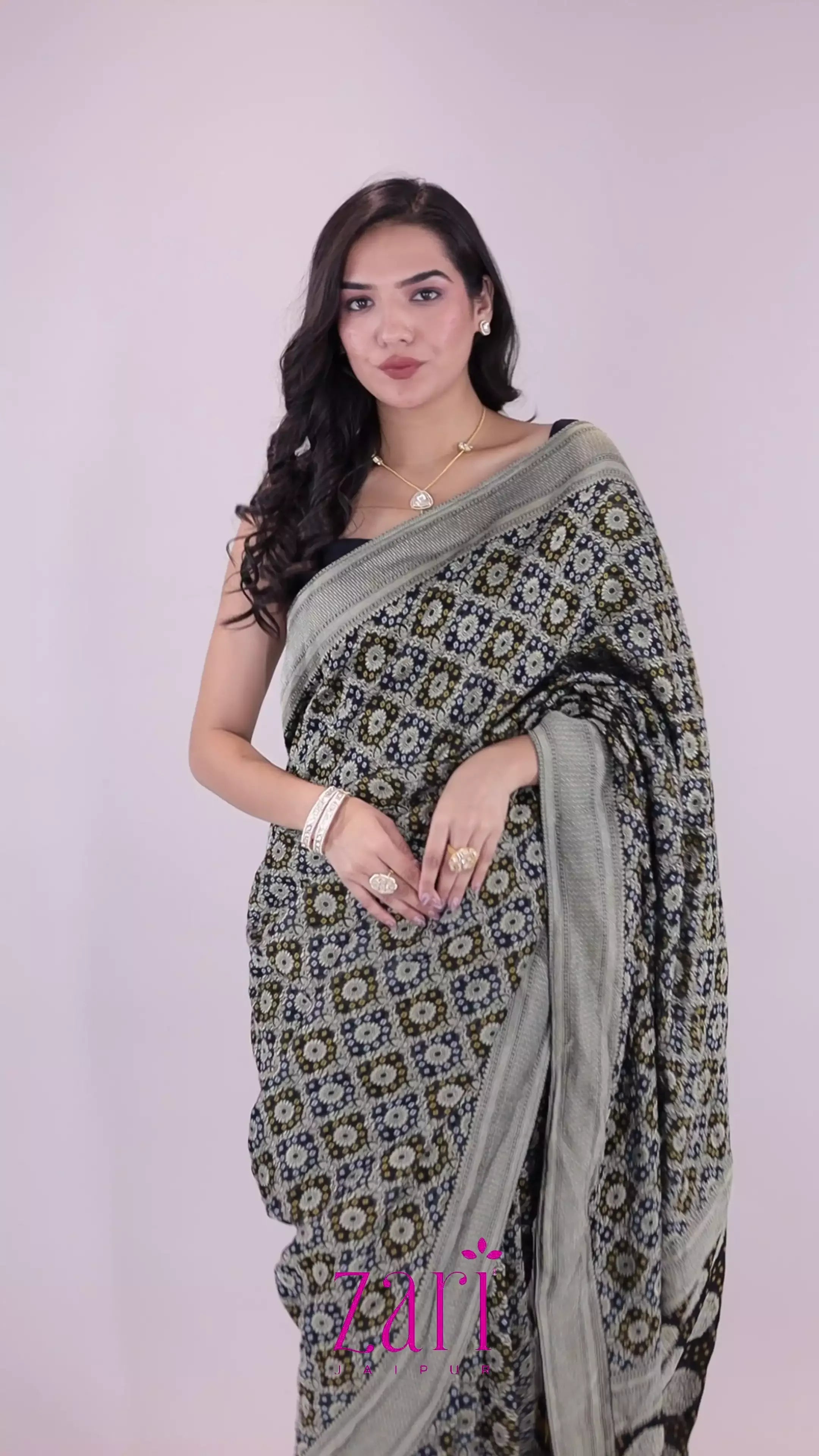 Black Power loom Bandhej Look Saree