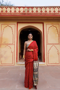 Red Handwoven Ajrakh Bandhani Pure Silk Saree
