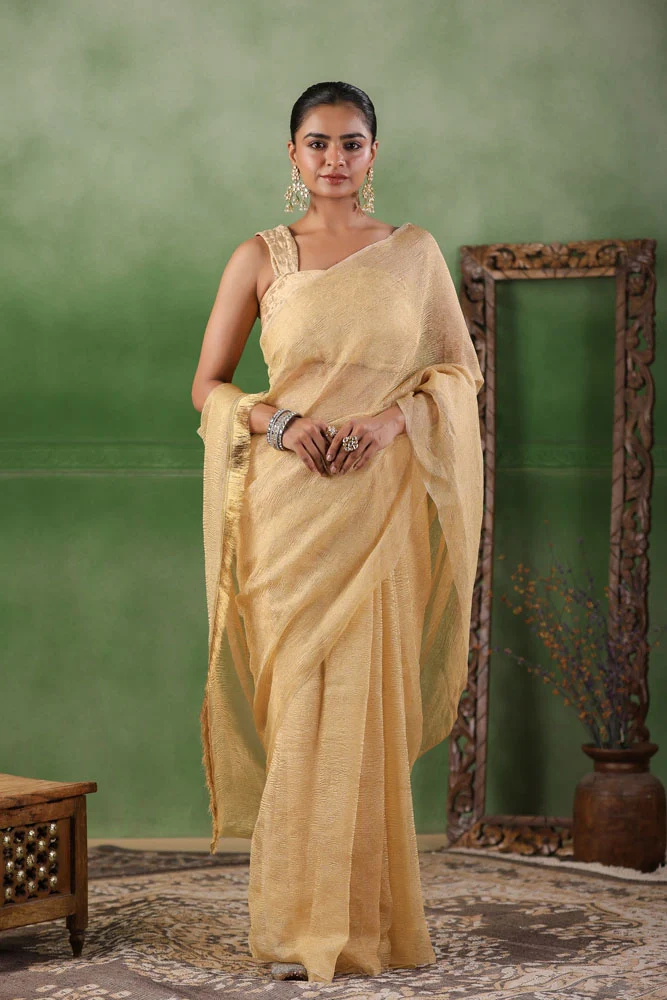 Beige Crushed Tissue Saree
