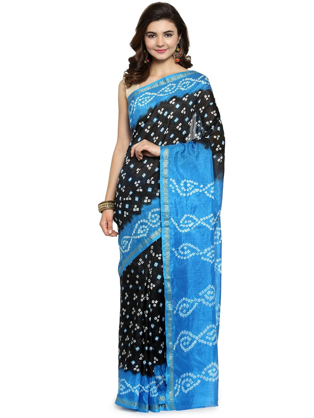 Black & Blue Art Silk Dyed Bandhani Saree
